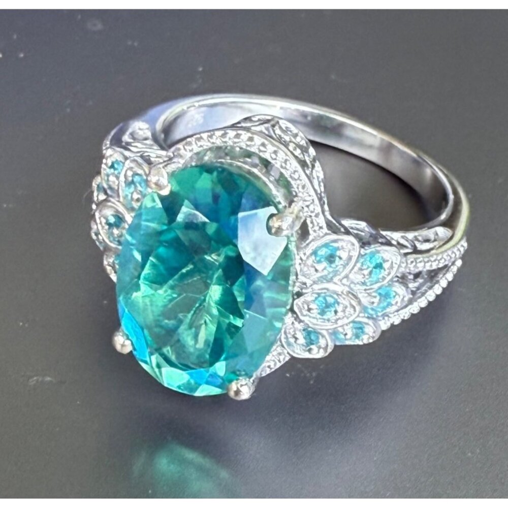 Sterling Silver 925 Oval Cut Spinel Ring With Intricate Accents Size 10
